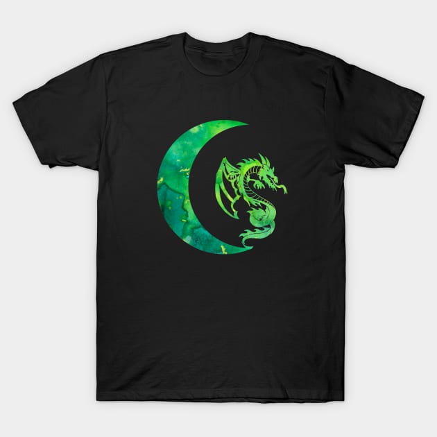 Green Crescent Moon and Dragon T-Shirt by ZeichenbloQ